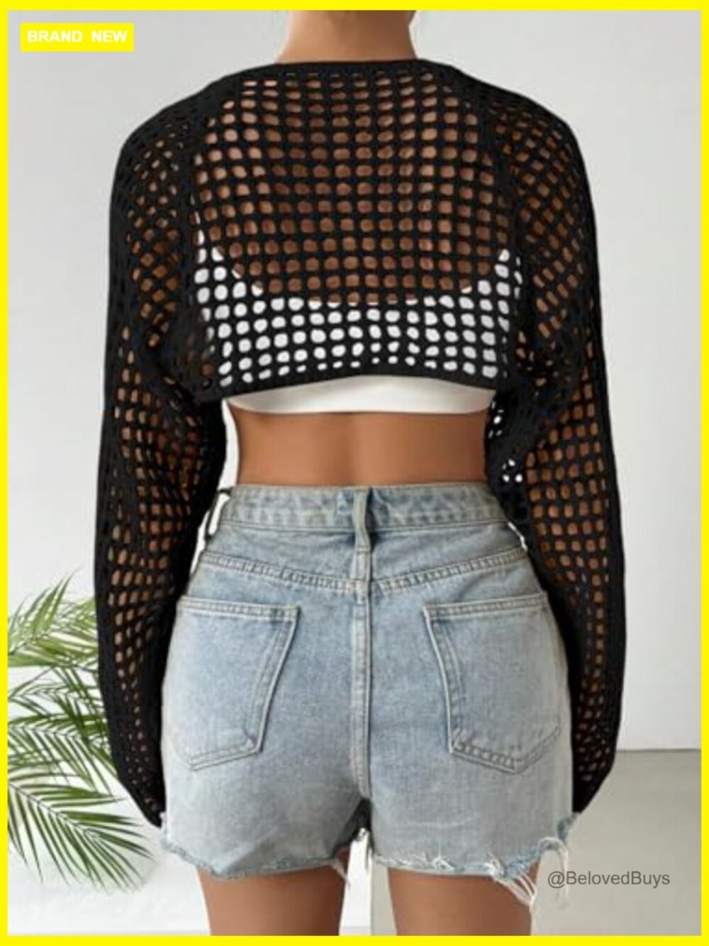 Lightweight Crochet Knit Long Sleeve Bolero Shrug Sweater - Picture 4 of 4